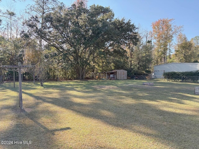 view of yard with a shed