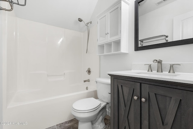 full bathroom with tile patterned flooring, shower / washtub combination, vanity, and toilet