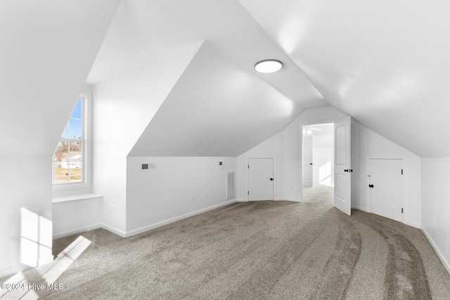 additional living space with carpet and vaulted ceiling