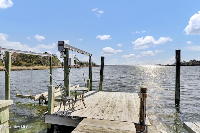 view of dock with a water view