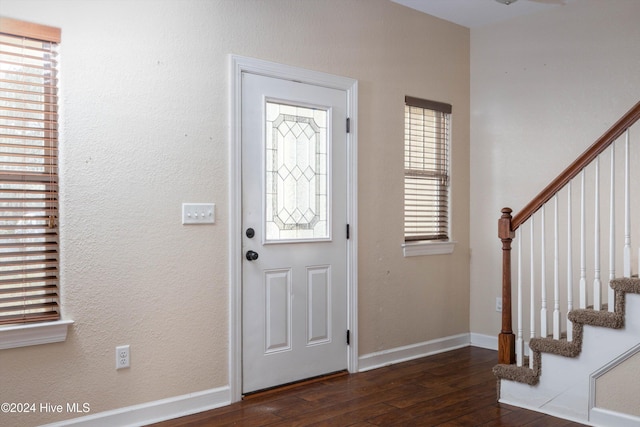 foyer entrance with dark hardwood / wood-style floors