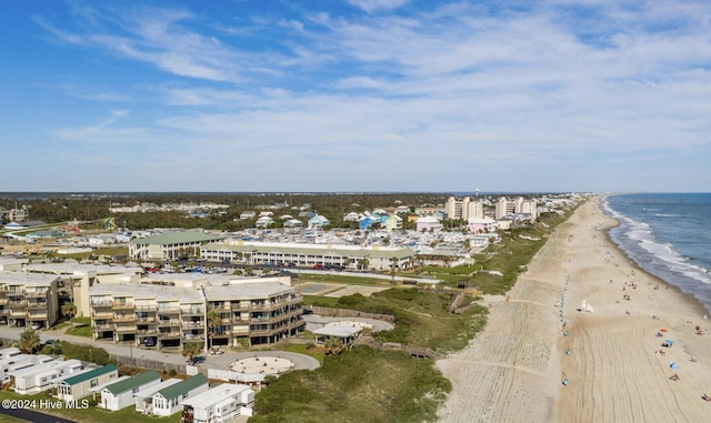 drone / aerial view with a view of the beach and a water view