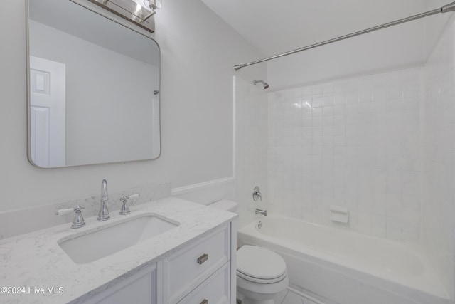 full bathroom featuring shower / tub combination, vanity, and toilet