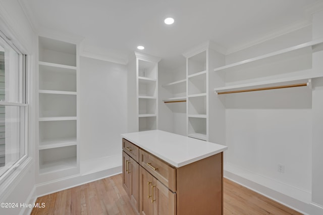 spacious closet featuring light hardwood / wood-style floors