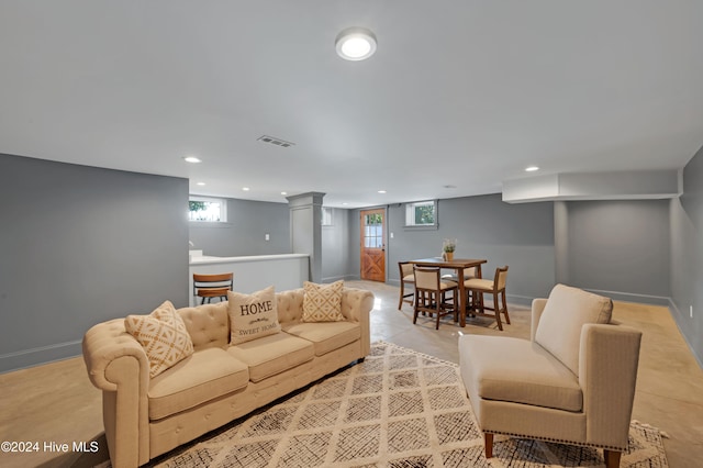 living room featuring light tile patterned flooring