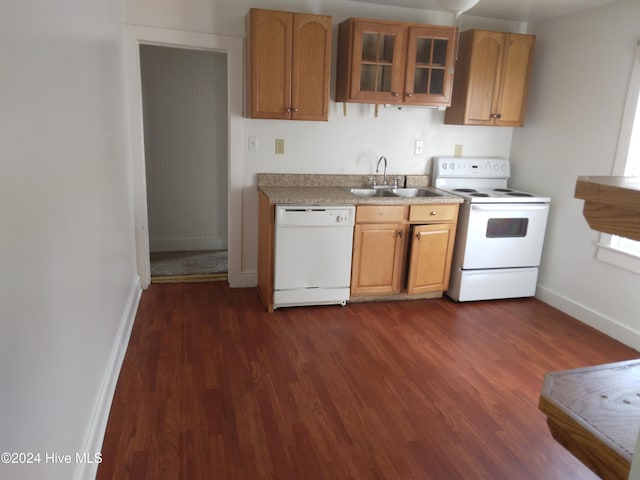 217 E Broad St, Elizabeth City, NC 27909 - kitchen with white appliances, dark wood-type flooring, and sink