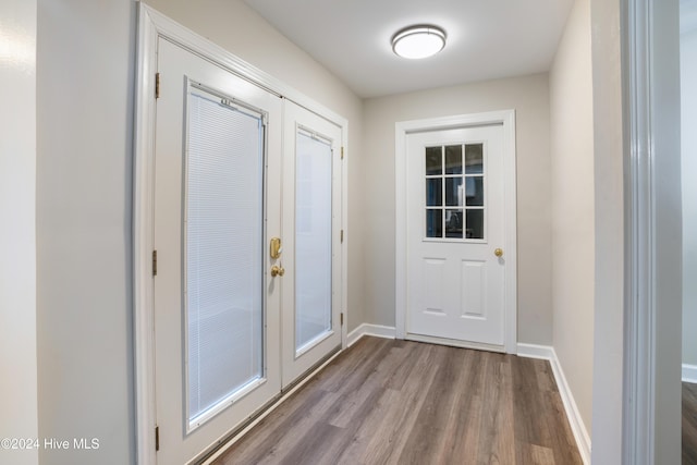 doorway to outside featuring wood-type flooring