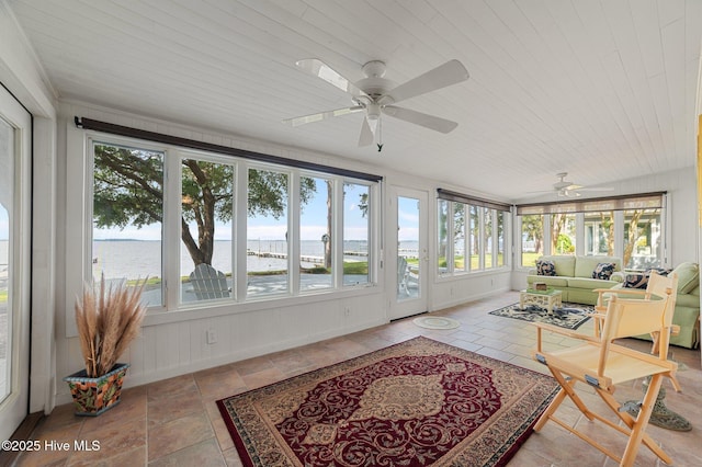 1339 Bayview Rd, Bath, NC 27808 - sunroom / solarium with an outdoor hangout area, ceiling fan, and a water view
