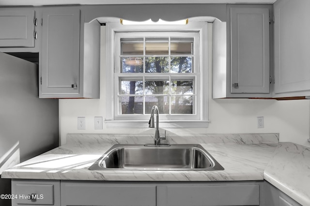 kitchen with gray cabinetry and sink