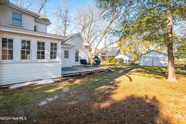 view of yard with a wooden deck