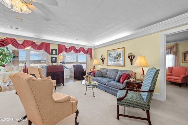 living room with light carpet