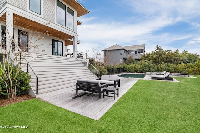 view of yard with a swimming pool with hot tub and a patio