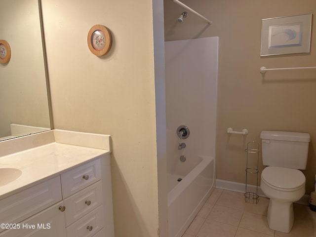 full bathroom featuring shower / bathtub combination, vanity, toilet, and tile patterned flooring