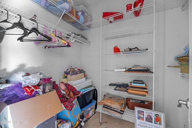 walk in closet with carpet flooring