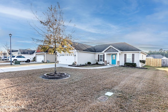 single story home with a garage