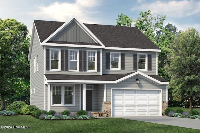 view of front of house with a garage and a front yard