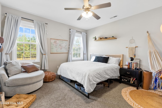 bedroom with carpet flooring and ceiling fan