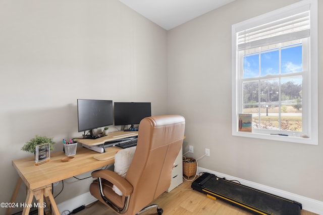 office space featuring light hardwood / wood-style floors