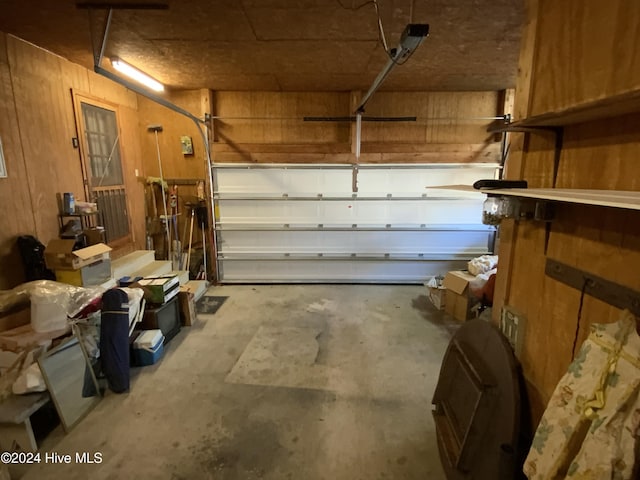 garage with wood walls