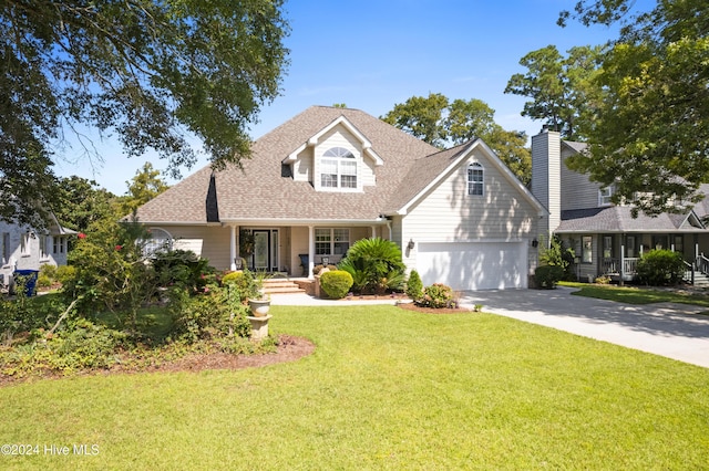 view of front facade with covered porch and a front yard