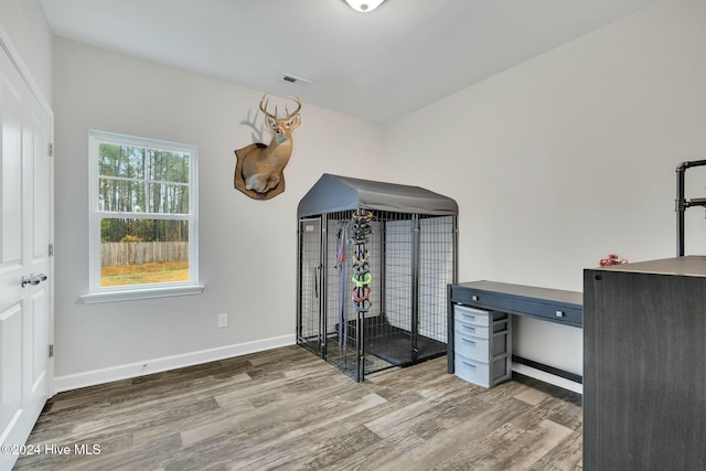 office space with dark hardwood / wood-style floors