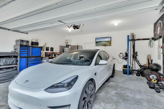 garage with a garage door opener