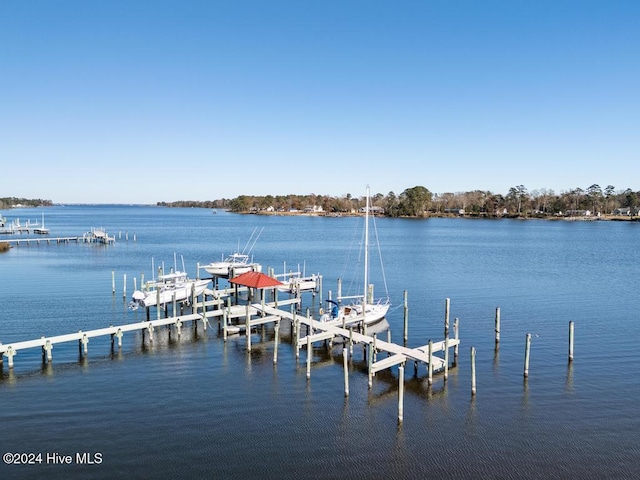 view of dock with a water view