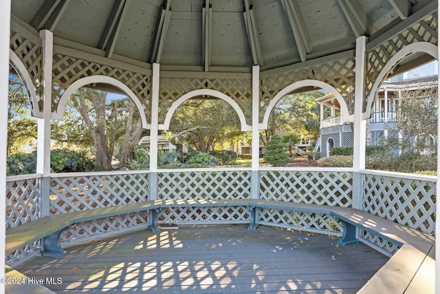 view of patio featuring a gazebo and a wooden deck