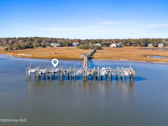 water view featuring a dock