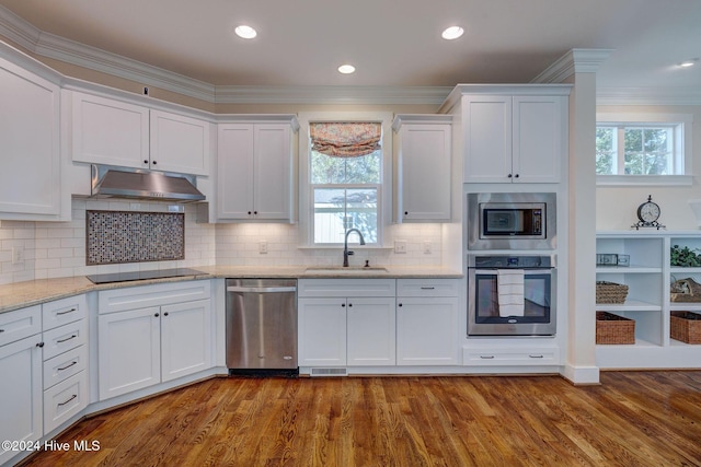 kitchen featuring white cabinets, appliances with stainless steel finishes, a healthy amount of sunlight, and sink