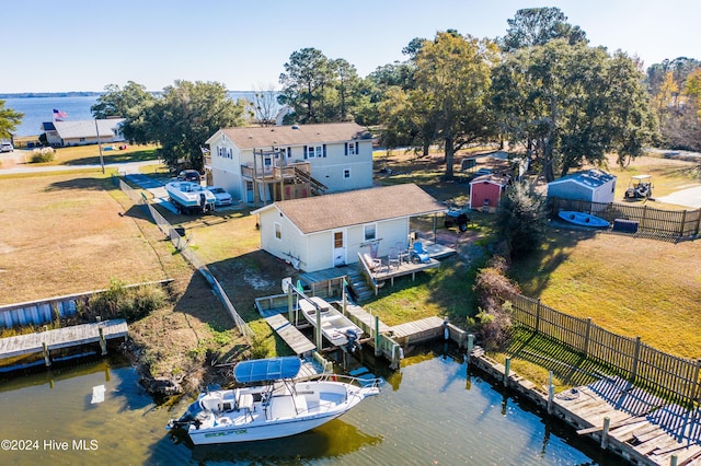 aerial view with a water view