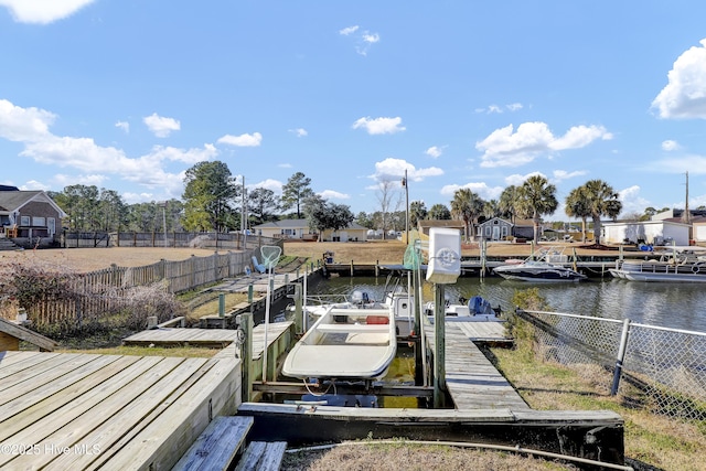 view of dock with a water view