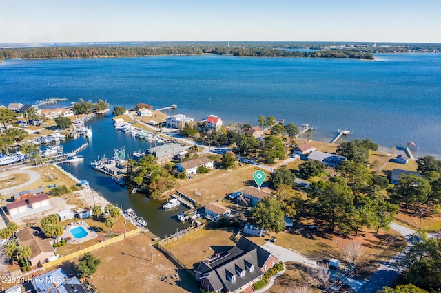 bird's eye view featuring a water view