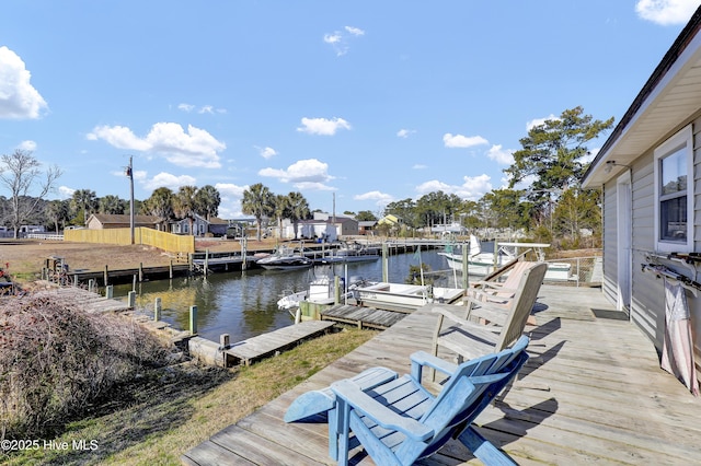 dock area with a water view