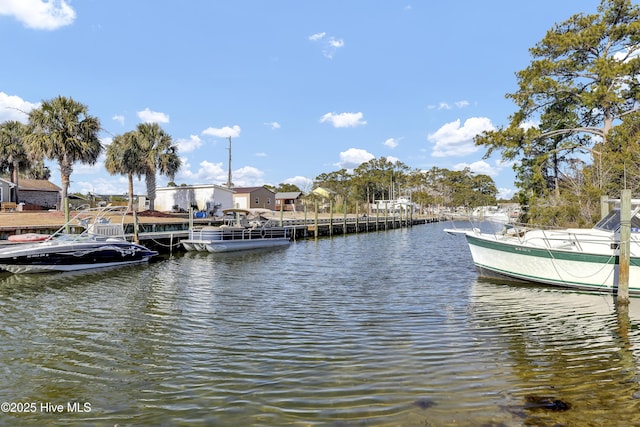 view of dock with a water view