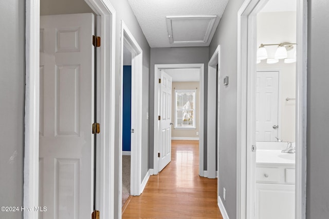 hallway featuring a textured ceiling and light wood-type flooring