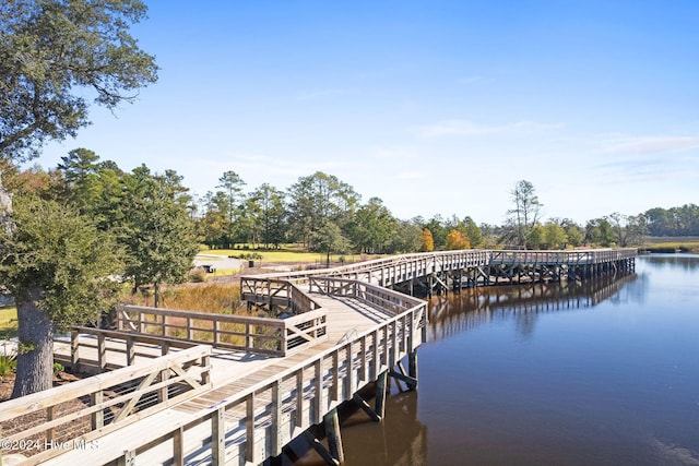 dock area with a water view