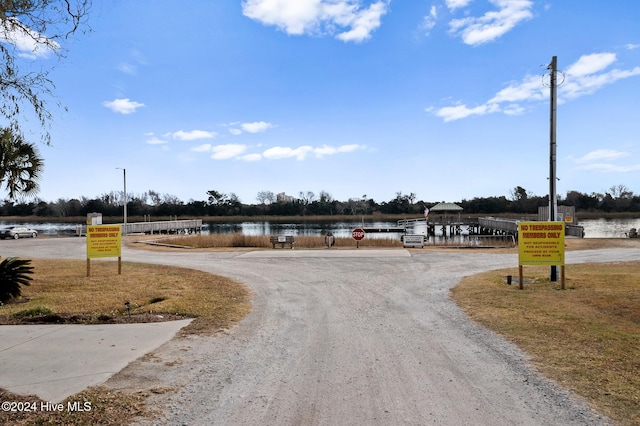 view of street featuring a water view