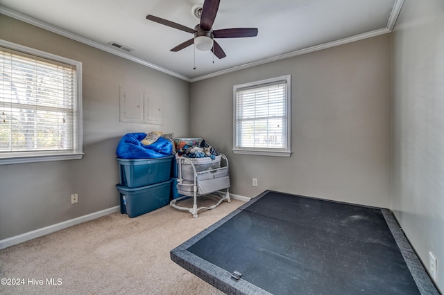 interior space with ceiling fan