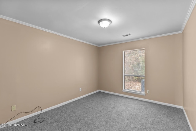 carpeted spare room featuring ornamental molding