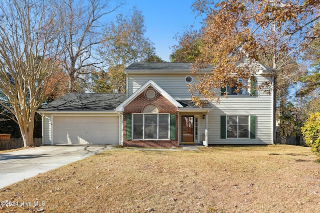 front facade with a garage and a front yard