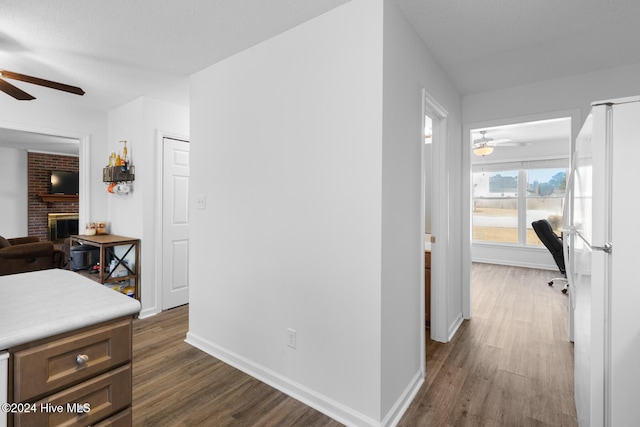 hallway featuring dark hardwood / wood-style flooring and a textured ceiling