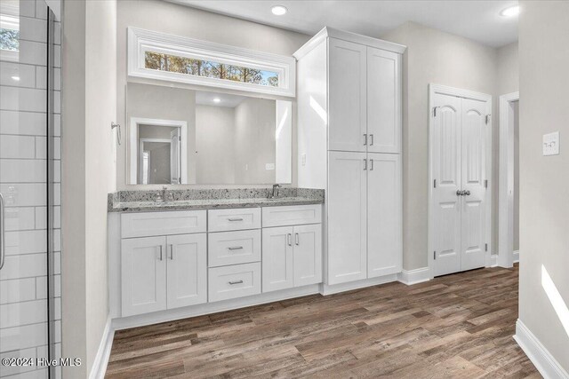 bathroom featuring hardwood / wood-style flooring and vanity