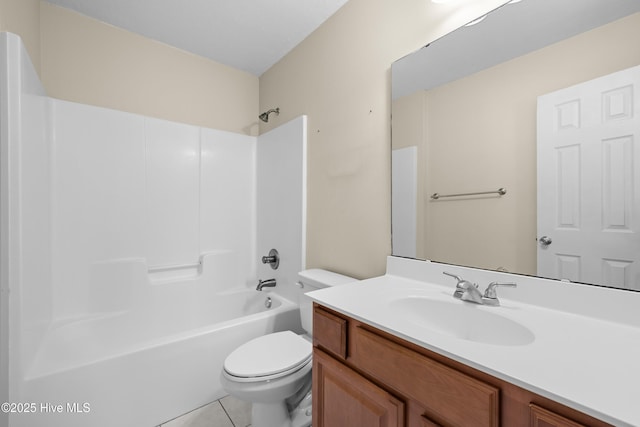 full bathroom featuring tile patterned flooring, vanity, toilet, and shower / washtub combination