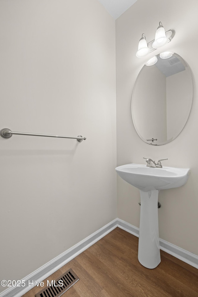 bathroom with wood-type flooring and sink