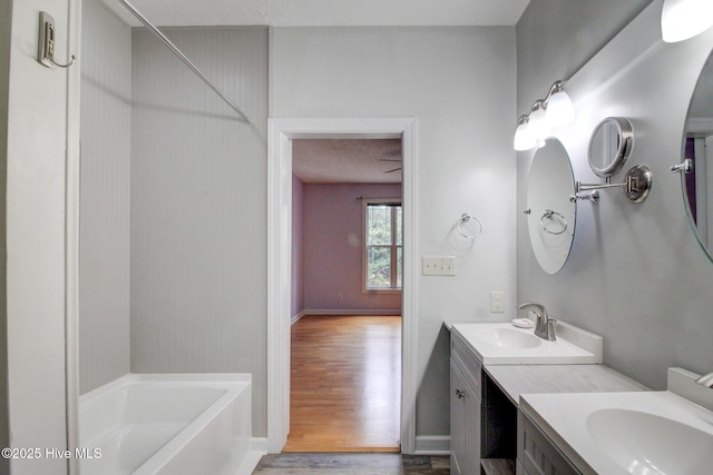 bathroom featuring vanity and wood-type flooring