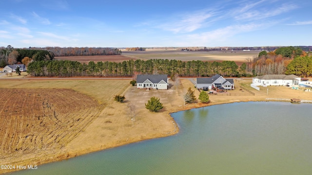 drone / aerial view with a rural view and a water view