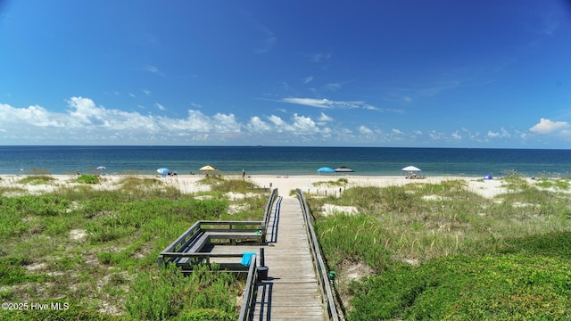 property view of water featuring a view of the beach