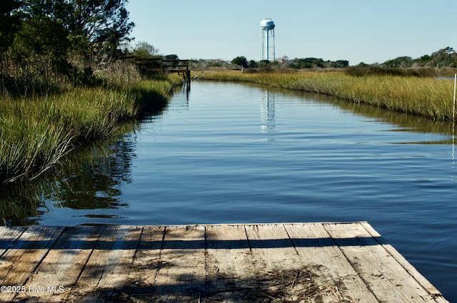 dock area with a water view