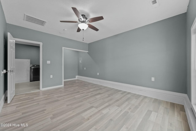 unfurnished bedroom with light hardwood / wood-style floors and ceiling fan